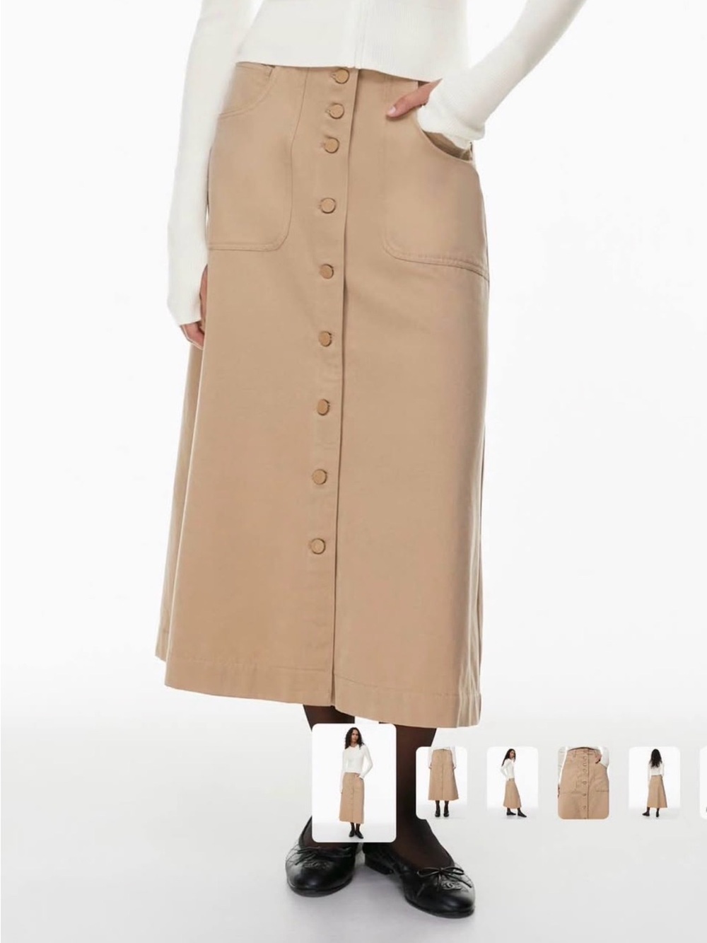 Sunday Best Button-Front Midi Skirt in Tan